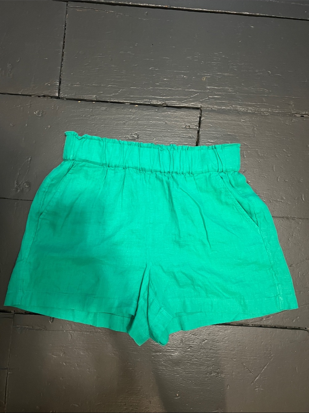 J. Crew Green High-Waist Linen Blend Shorts